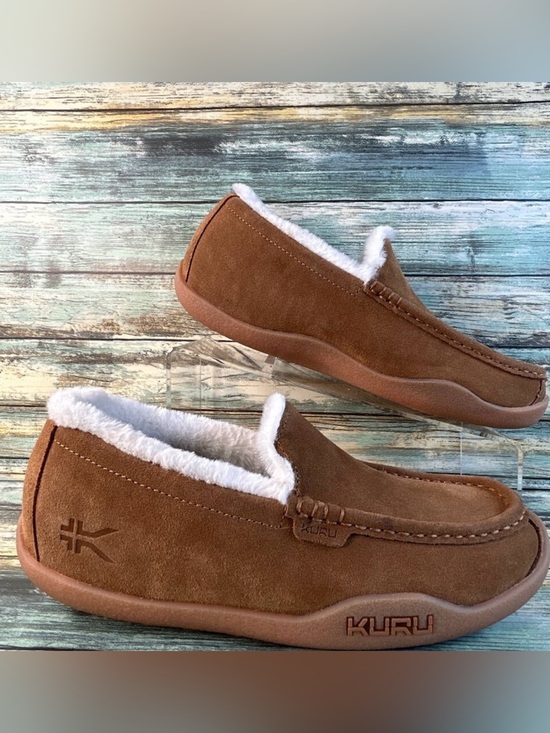 KURU Shoes - Kuru Loft Slipppers Womens Size 9.5 Brown Suede Indoor Outdoor Faux Fur Moccasin